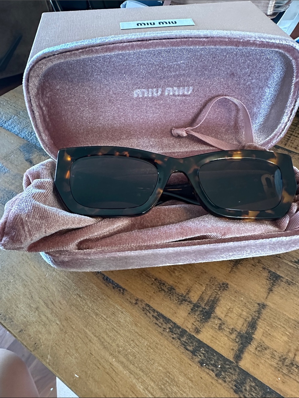 Miu Miu Tortoiseshell Square Sunglasses with Dark Lenses
